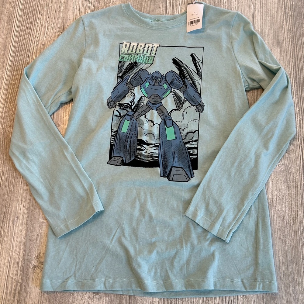 Carter's Robot Command Long Sleeve Graphic Tee Boys 14 Light Green New with Tags